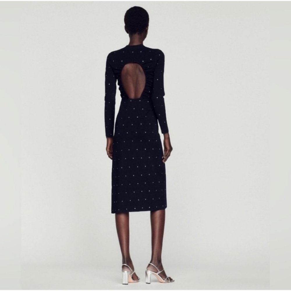 NWT Sandro Tijuana Crystal Embellished Knit Open Back Midi Dress - Picture 2 of 11